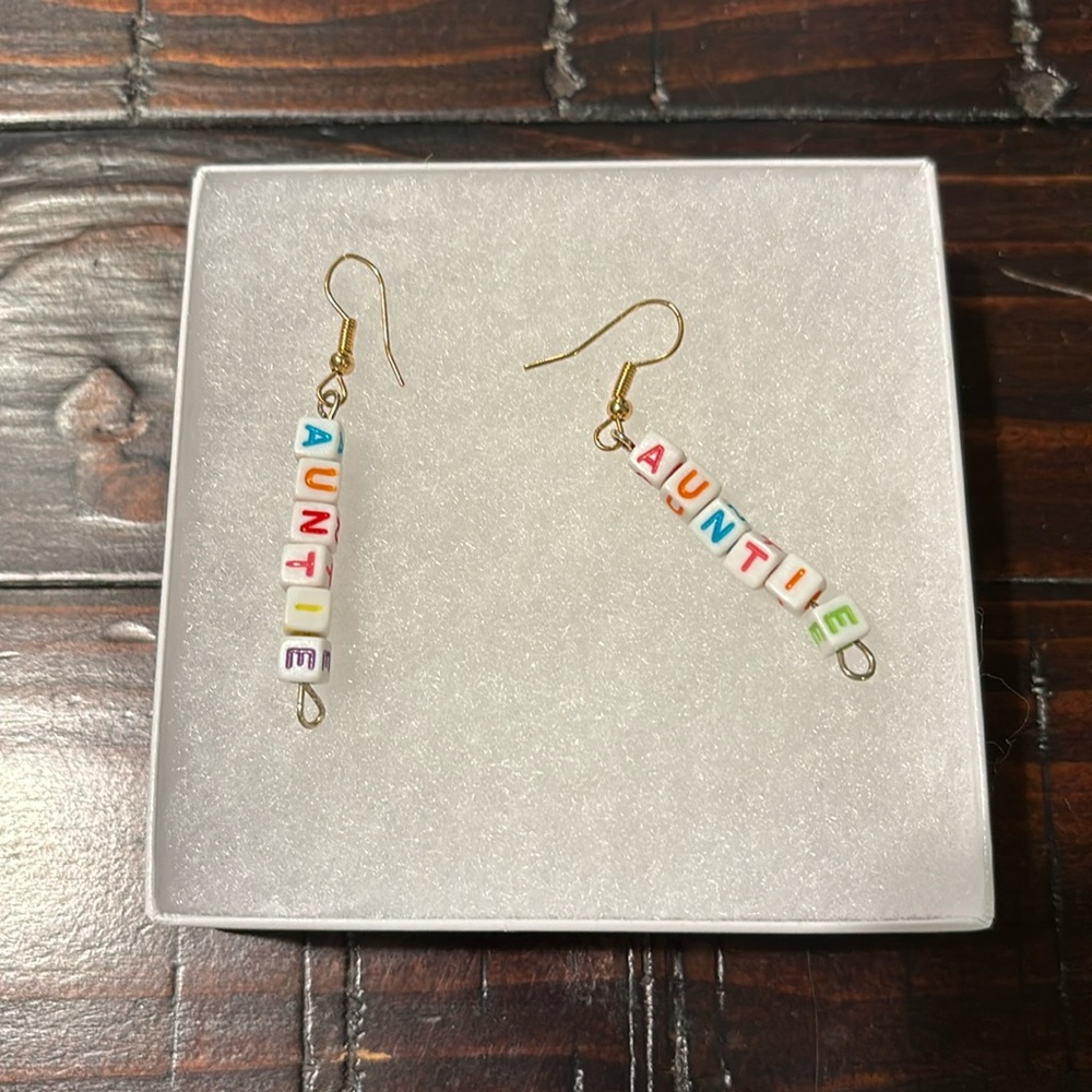 Auntie baby block earrings